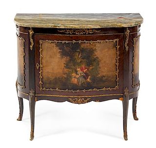 A Louis XV Style Painted Commode Height 31 3/4 x width 35 1/2 x depth 17 1/4 inches.