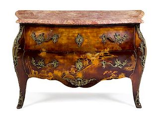 A Louis XV Style Gilt Bronze Mounted Lacquered Commode Height 33 x width 50 1/2 x depth 25 1/2 inches.