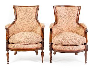 A Near Pair of French Provincial Bergeres Height 35 1/4 inches.