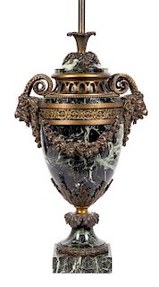 A Neoclassical Gilt Bronze Mounted Marble Urn Height of marble 25 1/2 inches.