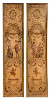 A Pair of Aubusson Tapestry Panels Height of each 68 1/2 x width 16 inches.