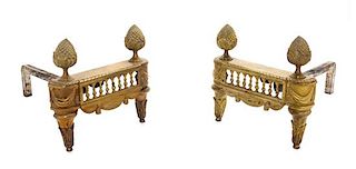 A Pair of Louis XVI Style Gilt Bronze Chenets Height 10 x width 10 1/2 inches.