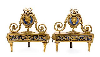 A Pair of Louis XVI Style Gilt Bronze Chenets Height 14 inches.