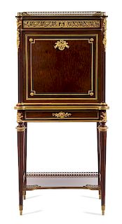 A Louis XVI Style Gilt Bronze Mounted Secretaire a Abattant Height 53 3/8 x width 25 1/8 x depth 15 1/4 inches.