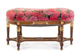 A Louis XVI Style Parcel Gilt Piano Bench Height 21 x width 39 x depth 16 inches.