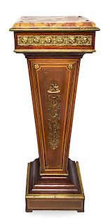 A Louis XVI Style Gilt Bronze Mounted Pedestal Height 48 x width 16 3/4 x depth 13 3/4 inches.
