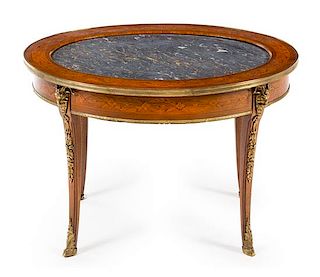 A Louis XVI Style Marquetry Low Table Height 21 x width 30 1/2 x depth 23 1/4 inches.