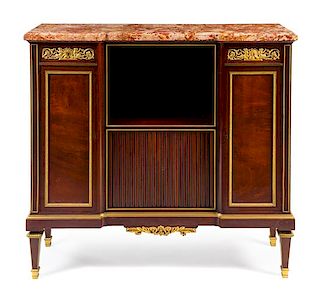A Louis XVI Style Gilt Bronze Mounted Mahogany Cabinet Height 42 3/4 x width 47 x depth 15 inches.