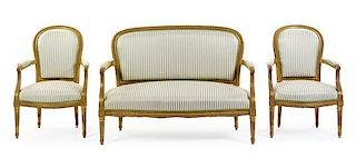 A Louis XVI Style Giltwood Parlor Suite Width of settee 44 inches.