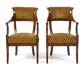 A Pair of Directoire Mahogany Armchairs Height 34 1/4 inches.
