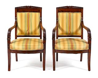 A Pair of Directoire Style Mahogany Fauteuils Height 37 inches.