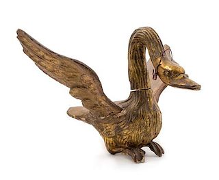 A Carved Giltwood Swan Ornament Width 14 inches.