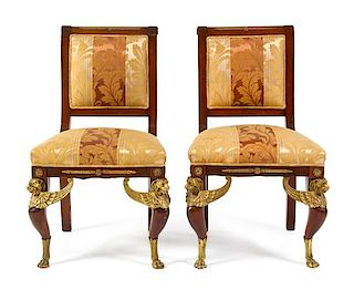 * A Pair of Empire Style Gilt Bronze Mounted Side Chairs Height 36 3/4 inches.
