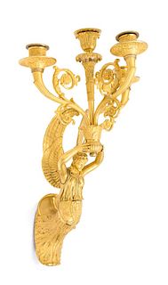 An Empire Style Gilt Bronze Four-Light Sconce Height 18 inches.