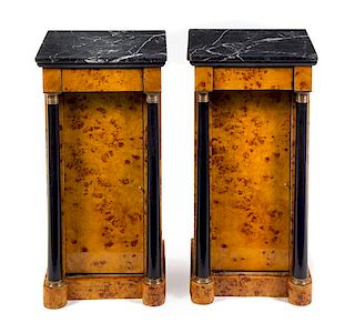 A Pair of Empire Style Parcel Ebonized Side Tables Height 31 x width 15 1/2 x depth 14 1/2 inches.