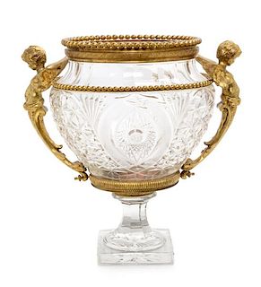 A French Gilt Bronze Mounted Cut Glass Vase Height 14 inches.