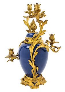 A Sevres Style Gilt Bronze Mounted Porcelain Four-Light Candelabrum Height 21 1/2 inches.