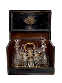 A Napoleon III Boulle Marquetry Cave a Liqueur Height 9 1/2 x width 13 x depth 9 1/4 inches.