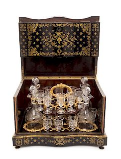 A Napoleon III Brass Inlaid Cave a Liqueur Height 10 1/2 x width 14 1/2 x depth 11 3/4 inches.