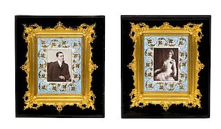 A Pair of Photographic Prints on Porcelain Height of frame 15 1/4 x width 13 1/2 inches.