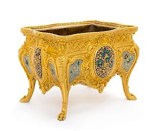 A French Enameled Gilt Bronze Diminutive Jardiniere Height 5 3/4 inches.
