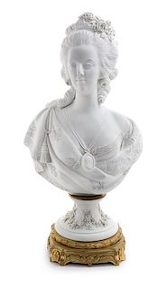 A Sevres Style Bisque Porcelain Bust of Marie Antoinette Height 20 inches.
