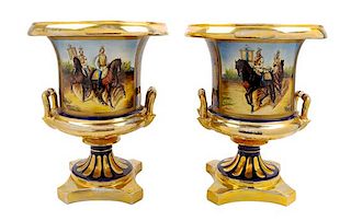 A Pair of Sevres Style Porcelain Urns Height 19 1/2 inches.