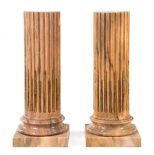 A Pair of Louis XVI Style Gilt Bronze Mounted Marble Pedestals Height 39 1/4 inches.
