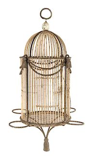 A French Painted Metal Bird Cage Height 38 inches.