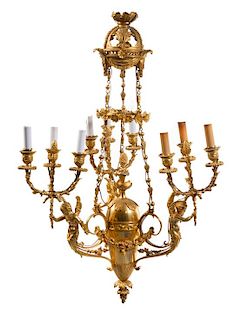 A French Gilt Bronze Nine-Light Chandelier Height 33 inches.