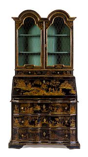 An Italian Lacquered and Parcel Gilt Secretary Bookcase Height 88 x width 44 x depth 22 inches.