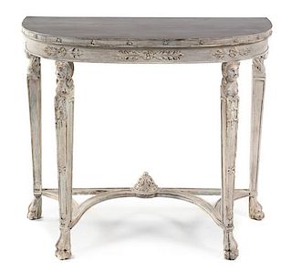 A Neoclassical Painted Console Table Height 33 1/2 x width 38 3/4 x depth 18 1/2 inches.