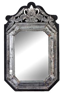 A Venetian Cut Glass Mirror Height 62 x width 39 inches.
