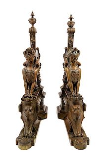 A Pair of Neoclassical Bronze Chenets Height 21 3/4 inches.