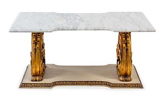 An Italian Giltwood Low Table Height 19 1/2 x width 41 x depth 20 1/2 inches.