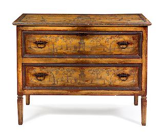 A Venetian Style Painted Commode Height 38 x width 49 1/2 x depth 24 inches.