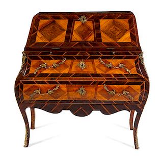 An Italian Parquetry Slant-Front Desk Height 40 x width 40 1/2 x depth 18 1/2 inches.