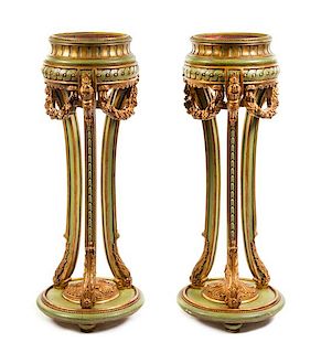 A Pair of Louis XV Style Painted and Parcel Gilt Jardinieres Height 46 3/4 inches.