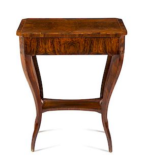 A Biedermeier Burlwood Side Table Height 29 x width 24 1/2 x depth 16 1/4 inches.