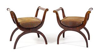 A Pair of Biedermeier Style Mahogany Stools Height 25 inches.
