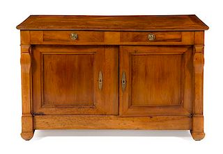 A Continental Fruitwood Console Cabinet Height 35 x width 55 1/2 x depth 21 inches.