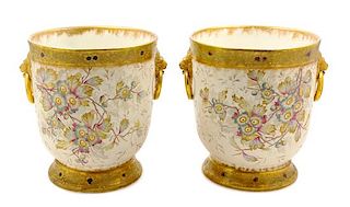 A Pair of Royal Bonn Porcelain Jardinieres Height 13 3/4 inches.