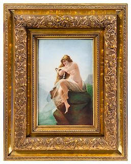 A German Painted Porcelain Plaque Height 15 1/8 x width 9 7/8 inches.