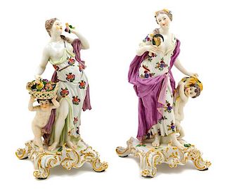 Two Meissen Porcelain Figures Height of taller 11 1/4 inches.