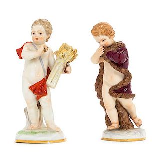 Two Meissen Porcelain Figures Height of first 5 1/4 inches.