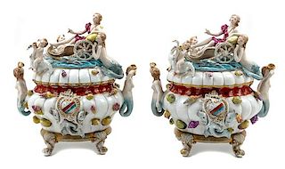 A Pair of Continental Porcelain Covered Tureens Width 15 1/2 inches.