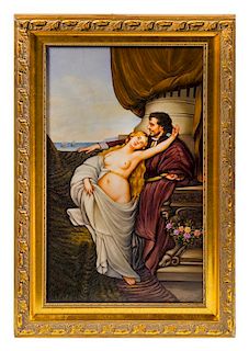 A German Painted Porcelain Plaque Height 20 x width 12 inches.