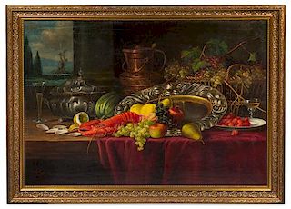Eduard Huber-Andorf, (German, 1877-1965), Still Life with Lobster and Fruit, 1909