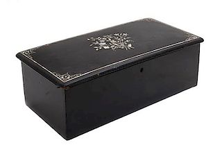 A Swiss Ebonized Cylinder Music Box Width of case 14 inches.