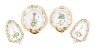 A Set of Four Royal Copenhagen Flora Danica Porcelain Serving Dishes Length of longest 9 1/2 inches.